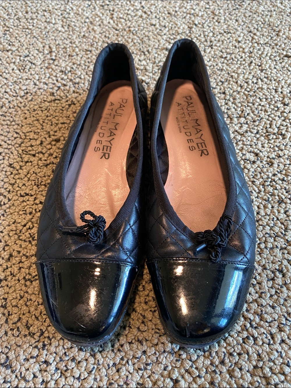 Paul Mayer Black Quilted Patent-Toe Flats